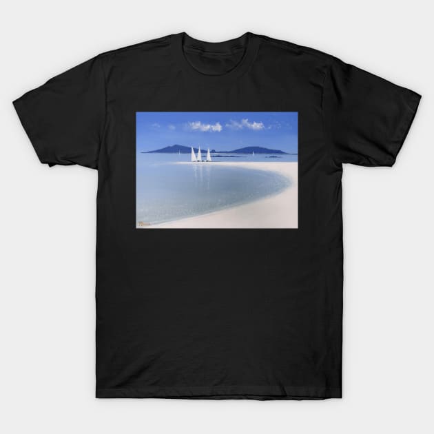 Three sail boats on Samson sandbar T-Shirt by soundy